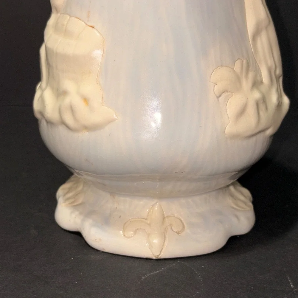 1987 Mary Ellen Ceramic Vase Woman at Well Relief Double Handle Cream 10
